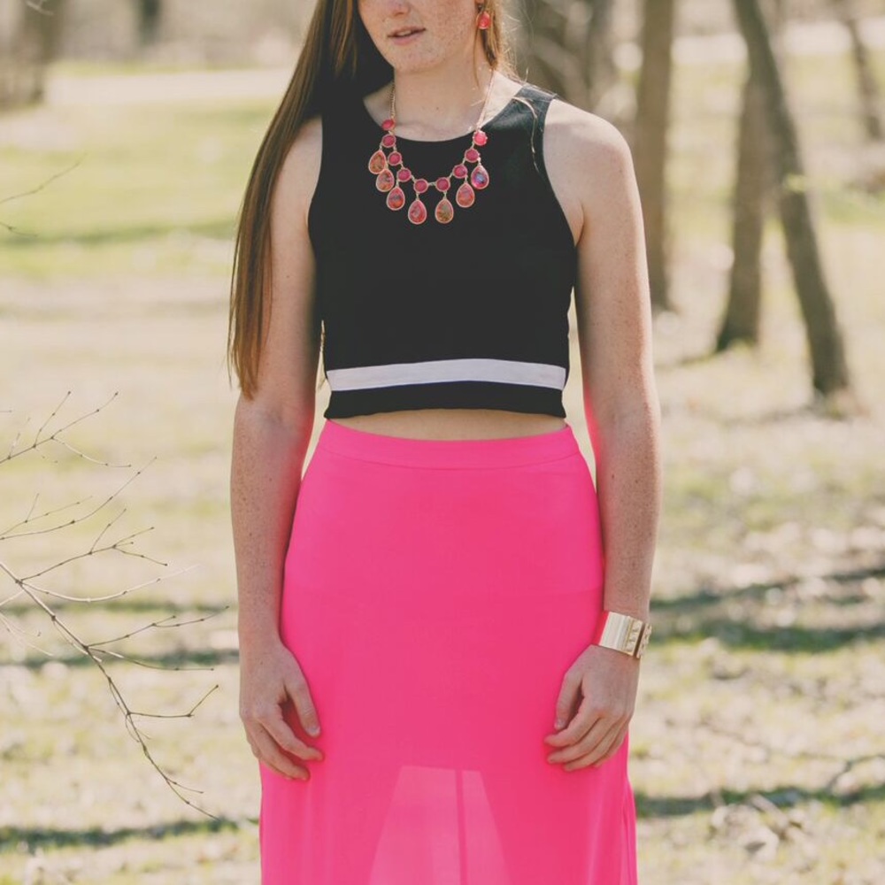 LUSH Black Stripe Zipper Back Crop Top